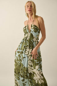 Jungle Beauty Leaf-Print Tie-Back Halter Maxi Dress - ShopPromesa
