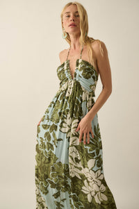 Jungle Beauty Leaf-Print Tie-Back Halter Maxi Dress - ShopPromesa
