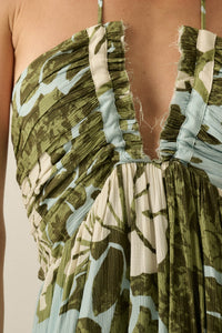 Jungle Beauty Leaf-Print Tie-Back Halter Maxi Dress - ShopPromesa