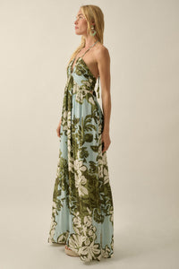 Jungle Beauty Leaf-Print Tie-Back Halter Maxi Dress - ShopPromesa