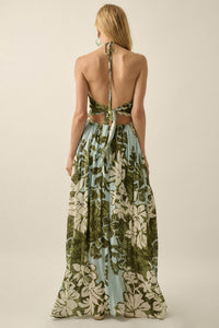 Jungle Beauty Leaf-Print Tie-Back Halter Maxi Dress - ShopPromesa