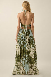 Jungle Beauty Leaf-Print Tie-Back Halter Maxi Dress - ShopPromesa
