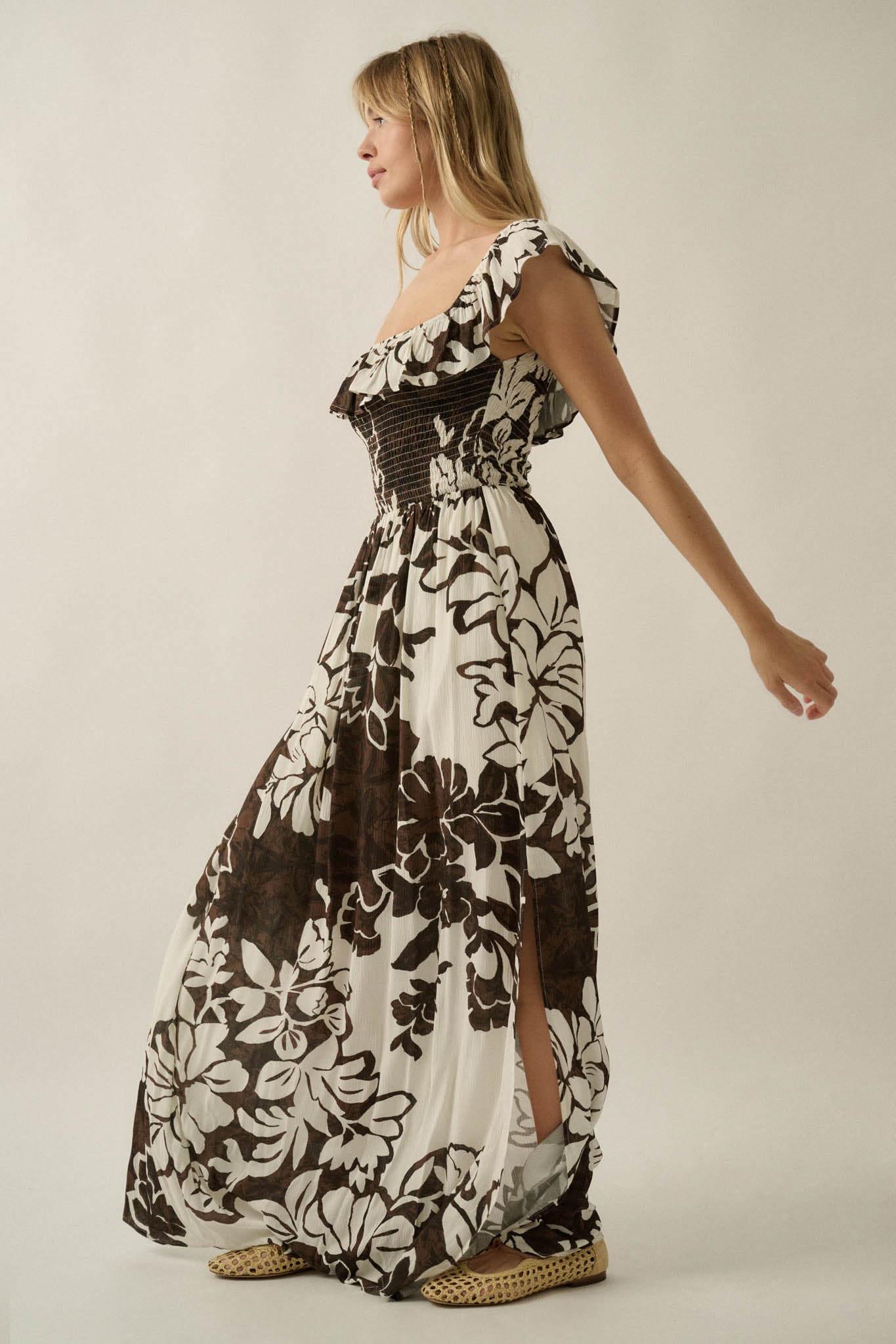 Lost Jungle Leaf-Print Off-Shoulder Ruffle Maxi Dress - ShopPromesa