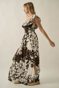 Lost Jungle Leaf-Print Off-Shoulder Ruffle Maxi Dress - ShopPromesa