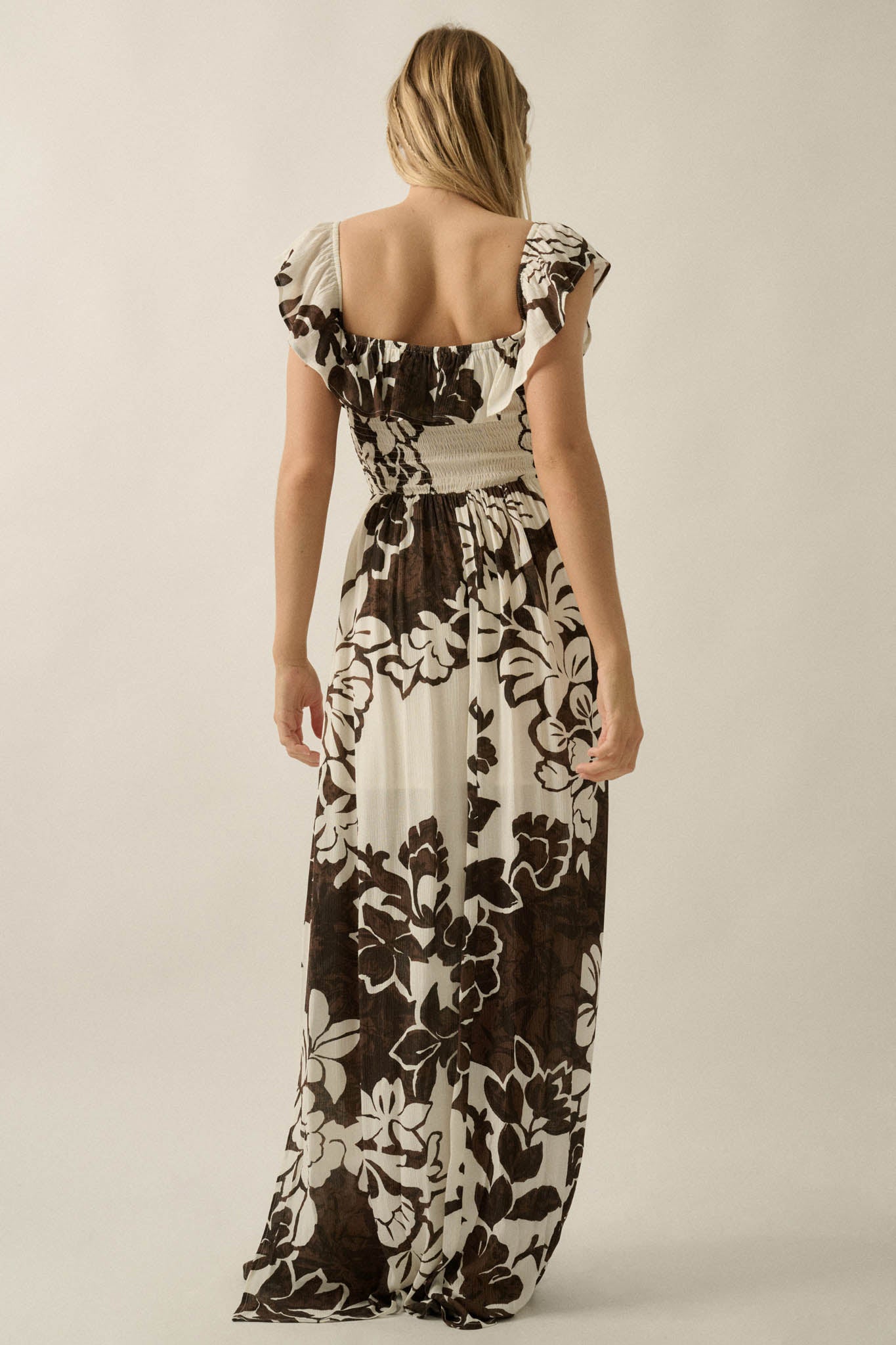 Lost Jungle Leaf-Print Off-Shoulder Ruffle Maxi Dress - ShopPromesa