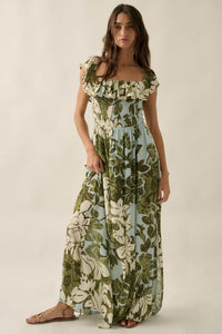 Lost Jungle Leaf-Print Off-Shoulder Ruffle Maxi Dress - ShopPromesa