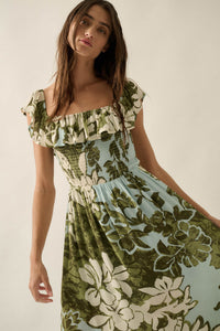 Lost Jungle Leaf-Print Off-Shoulder Ruffle Maxi Dress - ShopPromesa