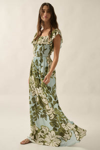 Lost Jungle Leaf-Print Off-Shoulder Ruffle Maxi Dress - ShopPromesa
