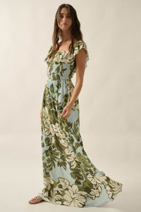 Lost Jungle Leaf-Print Off-Shoulder Ruffle Maxi Dress - ShopPromesa