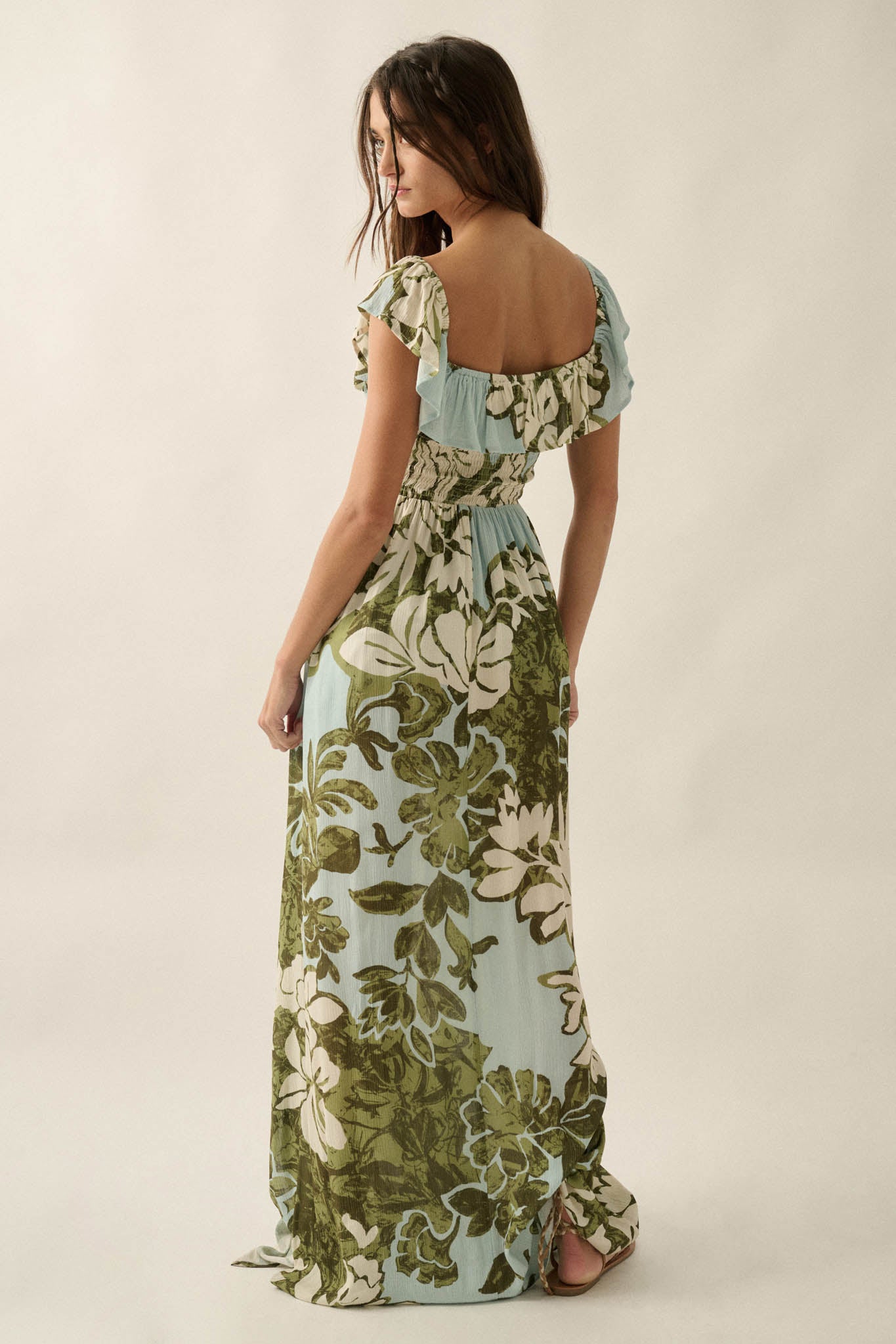 Lost Jungle Leaf-Print Off-Shoulder Ruffle Maxi Dress - ShopPromesa