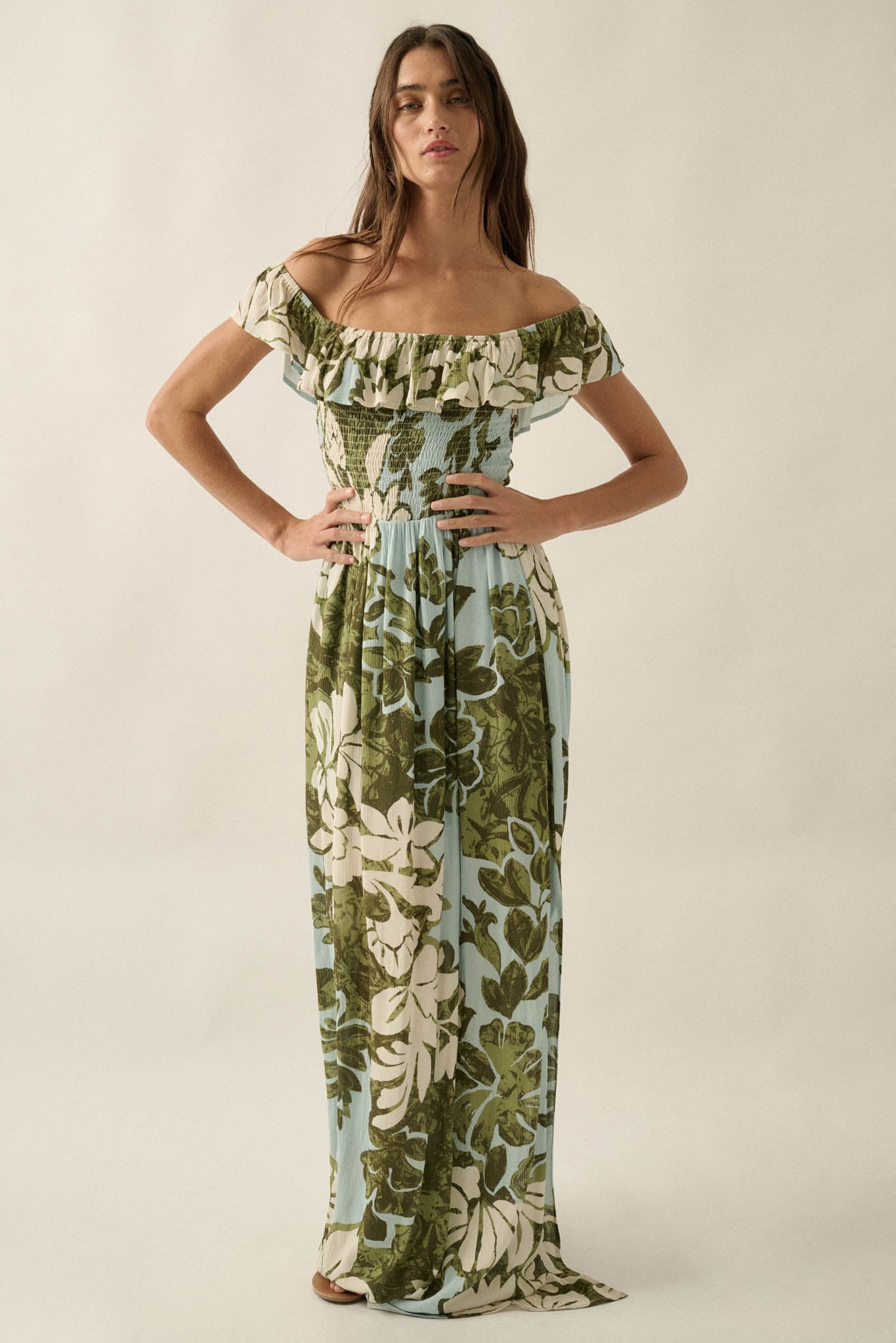 Lost Jungle Leaf-Print Off-Shoulder Ruffle Maxi Dress - ShopPromesa