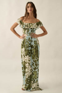 Lost Jungle Leaf-Print Off-Shoulder Ruffle Maxi Dress - ShopPromesa