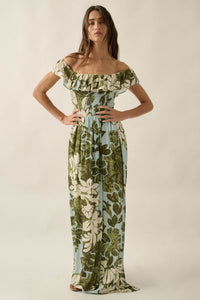 Lost Jungle Leaf-Print Off-Shoulder Ruffle Maxi Dress - ShopPromesa