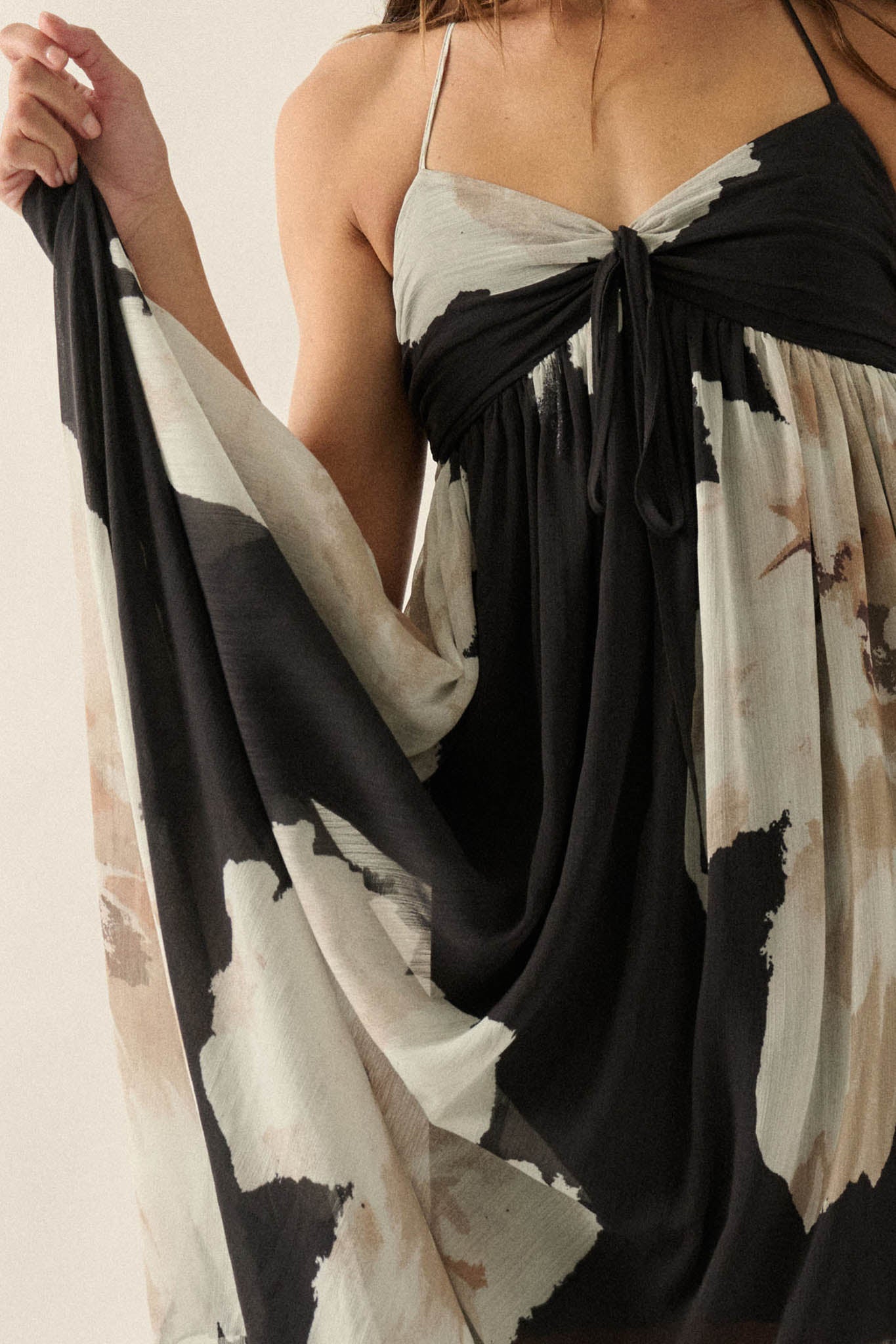 Painted Peonies Floral Chiffon Halter Maxi Dress - ShopPromesa