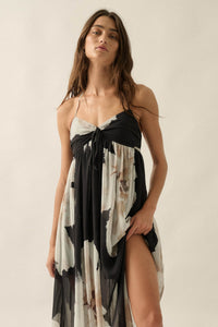 Painted Peonies Floral Chiffon Halter Maxi Dress - ShopPromesa