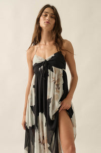 Painted Peonies Floral Chiffon Halter Maxi Dress - ShopPromesa