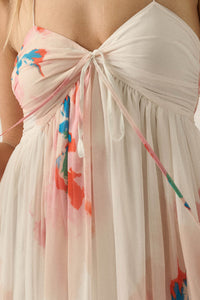 Painted Peonies Floral Chiffon Halter Maxi Dress - ShopPromesa