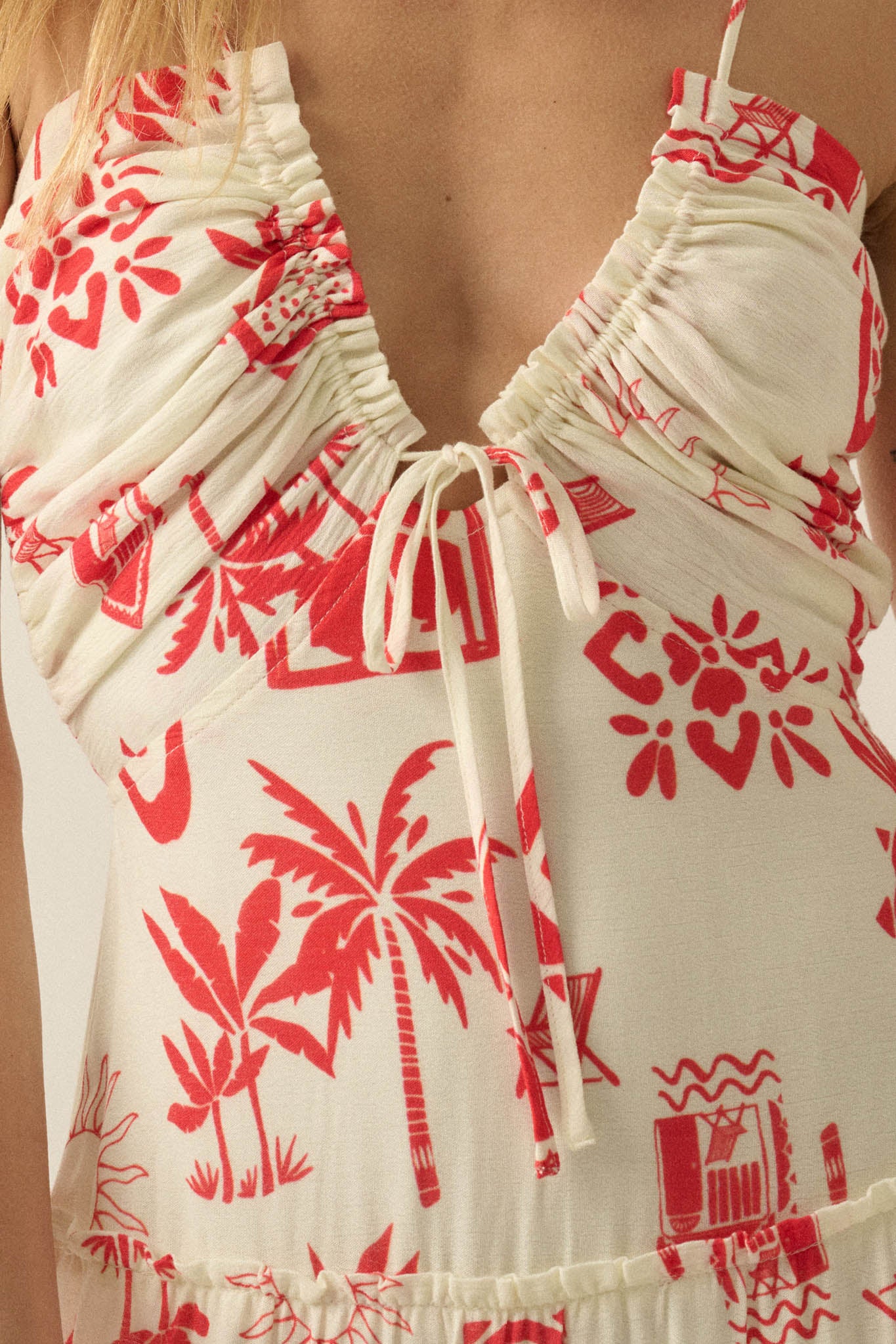 Sunny Shores Tiered Ruffle Tie-Front Maxi Dress - ShopPromesa