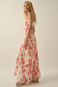 Sunny Shores Tiered Ruffle Tie-Front Maxi Dress - ShopPromesa