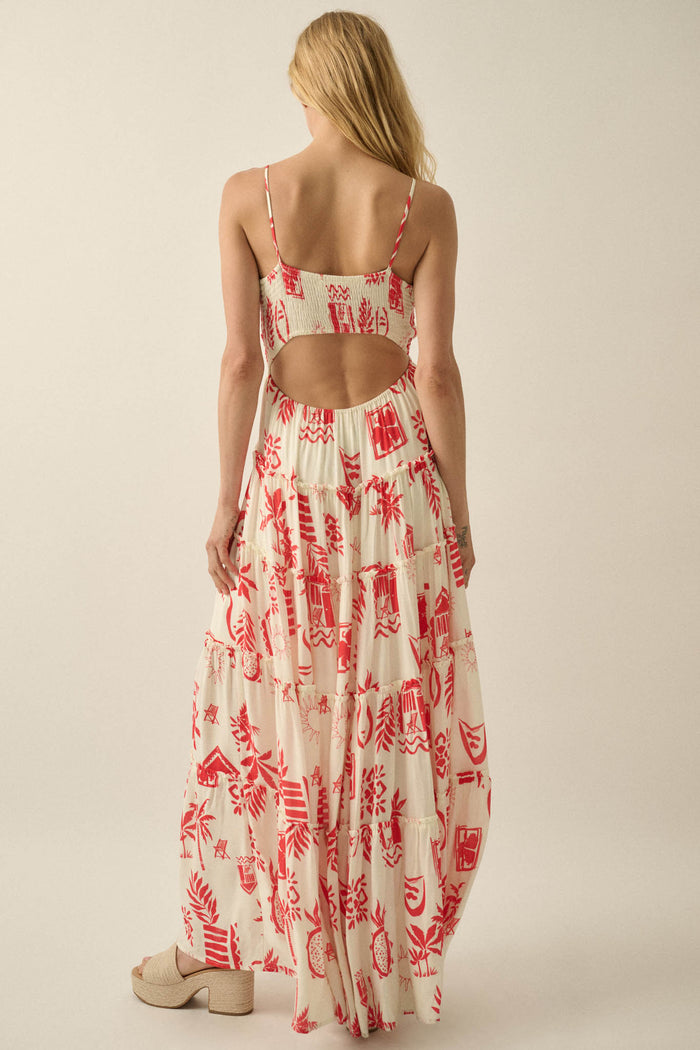 Sunny Shores Tiered Ruffle Tie-Front Maxi Dress - ShopPromesa