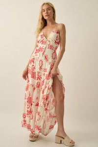 Sunny Shores Tiered Ruffle Tie-Front Maxi Dress - ShopPromesa