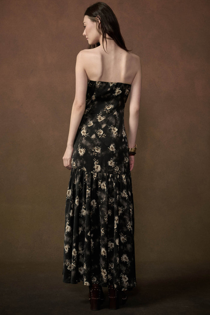 Slow Dance Floral Satin Strapless Maxi Dress - ShopPromesa