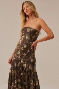 Slow Dance Floral Satin Strapless Maxi Dress - ShopPromesa