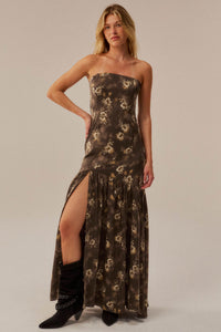 Slow Dance Floral Satin Strapless Maxi Dress - ShopPromesa