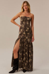 Slow Dance Floral Satin Strapless Maxi Dress - ShopPromesa