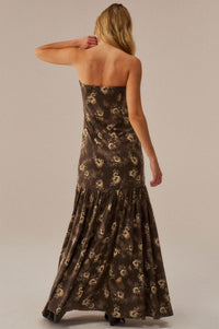 Slow Dance Floral Satin Strapless Maxi Dress - ShopPromesa