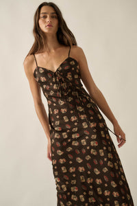 Falling Flowers Floral Satin Tie-Front Maxi Slip Dress - ShopPromesa