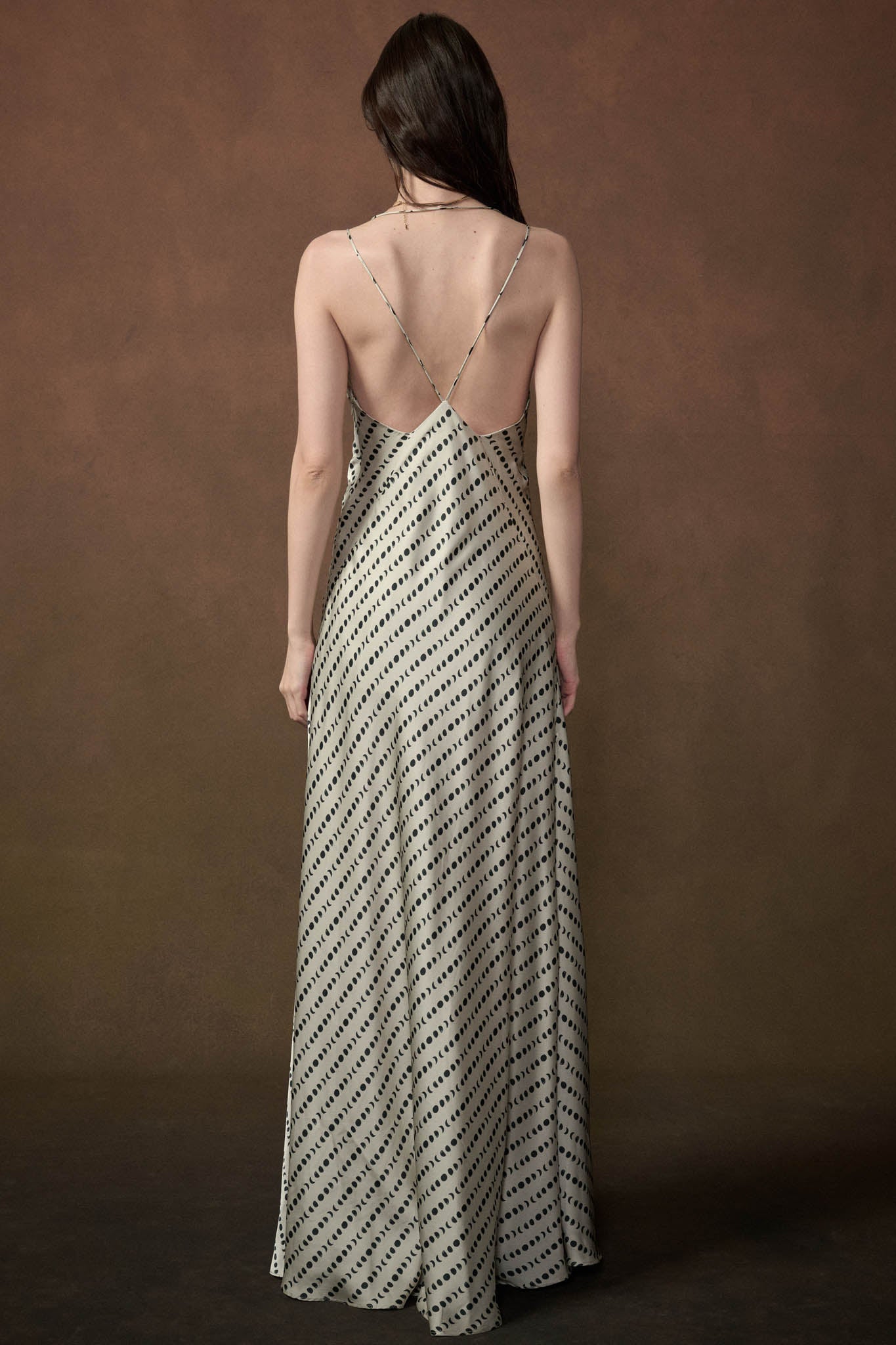 Clair de Lune Moon-Print Satin Maxi Slip Dress - ShopPromesa