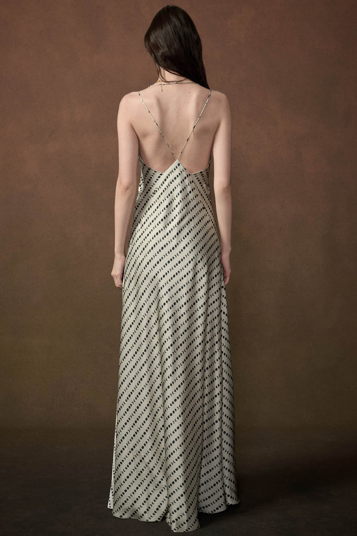 Clair de Lune Moon-Print Satin Maxi Slip Dress - ShopPromesa