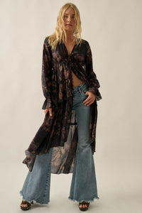 Autumn Storm Floral Chiffon High-Low Midi Dress - ShopPromesa