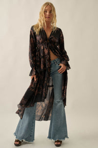 Autumn Storm Floral Chiffon High-Low Midi Dress - ShopPromesa