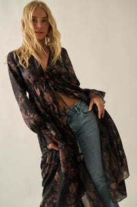 Autumn Storm Floral Chiffon High-Low Midi Dress - ShopPromesa