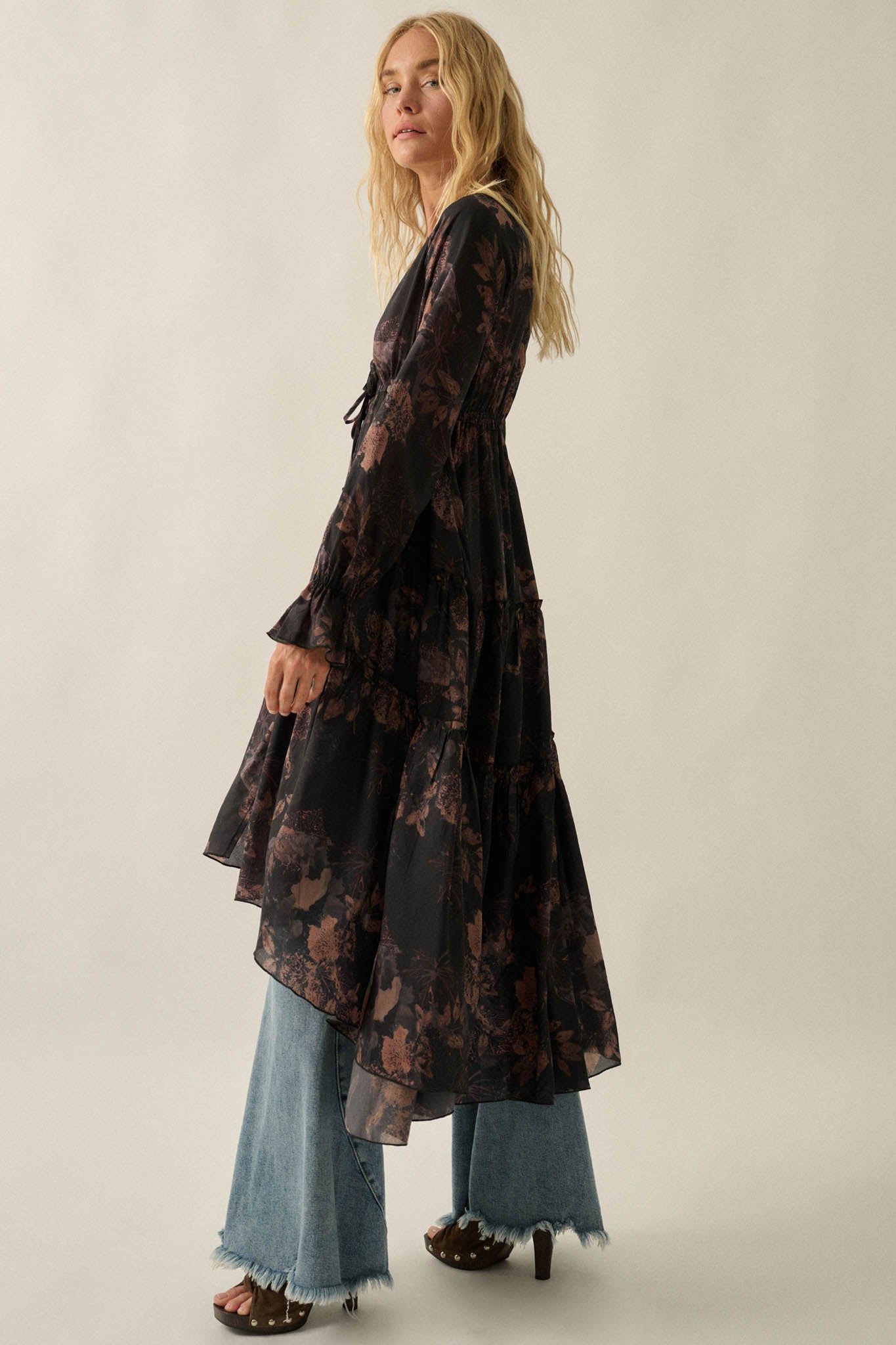 Autumn Storm Floral Chiffon High-Low Midi Dress - ShopPromesa