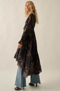 Autumn Storm Floral Chiffon High-Low Midi Dress - ShopPromesa