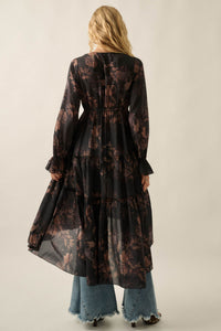 Autumn Storm Floral Chiffon High-Low Midi Dress - ShopPromesa