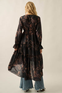 Autumn Storm Floral Chiffon High-Low Midi Dress - ShopPromesa