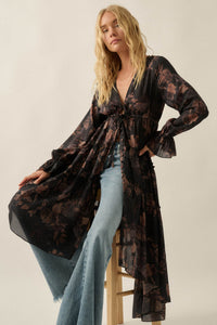 Autumn Storm Floral Chiffon High-Low Midi Dress - ShopPromesa