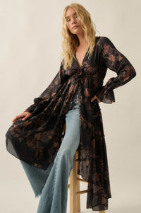 Autumn Storm Floral Chiffon High-Low Midi Dress - ShopPromesa