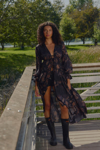 Autumn Storm Floral Chiffon High-Low Midi Dress - ShopPromesa