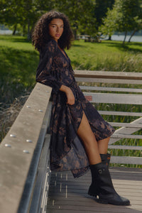 Autumn Storm Floral Chiffon High-Low Midi Dress - ShopPromesa