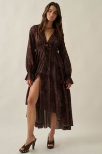 Autumn Storm Floral Chiffon High-Low Midi Dress - ShopPromesa