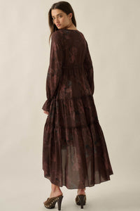 Autumn Storm Floral Chiffon High-Low Midi Dress - ShopPromesa