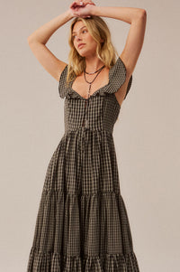 Town Square Plaid Flutter-Sleeve Tiered Midi Dress - ShopPromesa