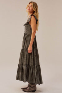 Town Square Plaid Flutter-Sleeve Tiered Midi Dress - ShopPromesa