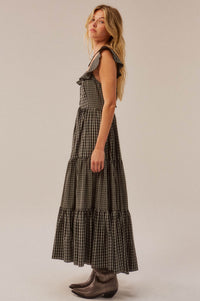 Town Square Plaid Flutter-Sleeve Tiered Midi Dress - ShopPromesa