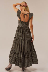 Town Square Plaid Flutter-Sleeve Tiered Midi Dress - ShopPromesa